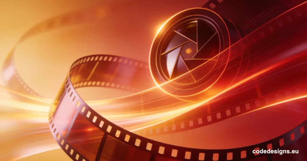 Abstract editorial illustration in amber and red tones representing AI video production workflows