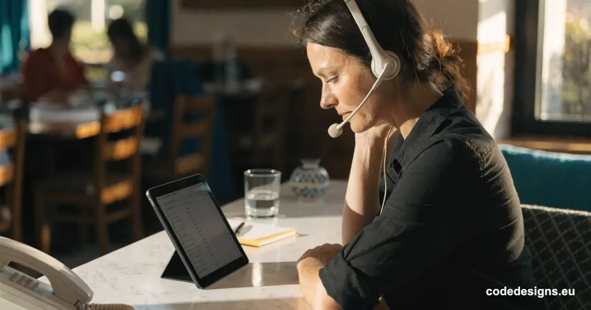 Small business owner using an AI voice agent to manage phone calls