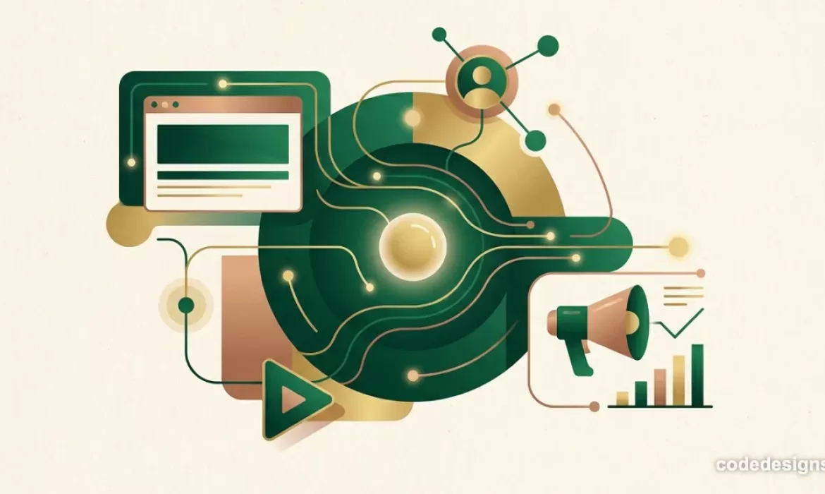 Abstract green and gold illustration representing a 360 digital agency Cyprus approach