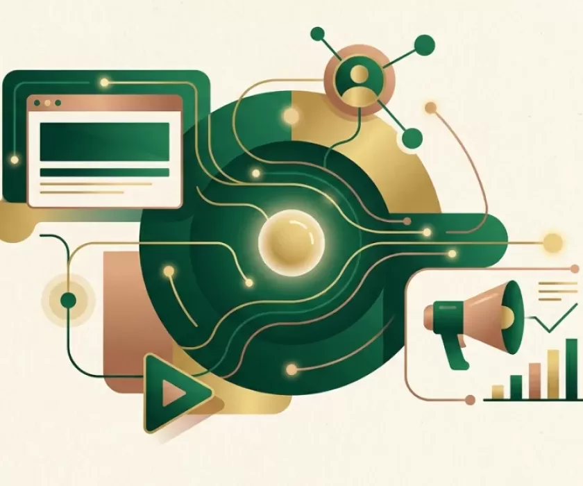 Abstract green and gold illustration representing a 360 digital agency Cyprus approach
