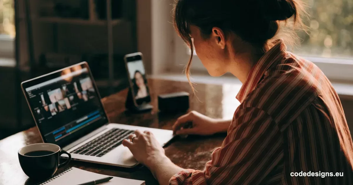 Small business owner using the Gemini Omni video generator to edit a video on a laptop