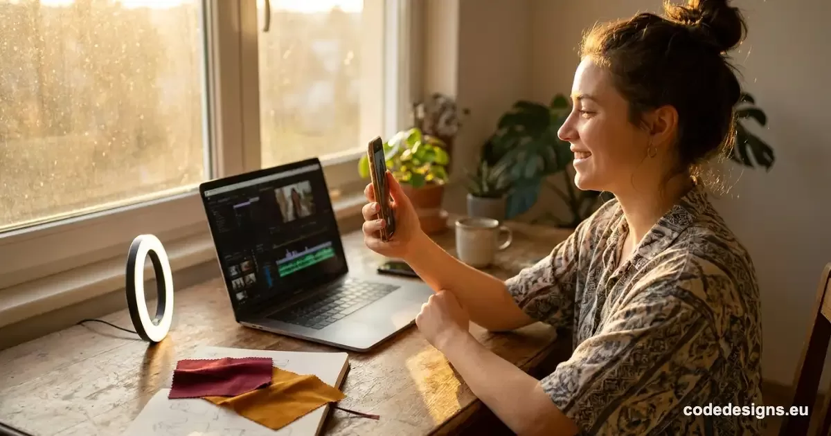 Small business owner using Instagram video editing tips to film and edit a short vertical video