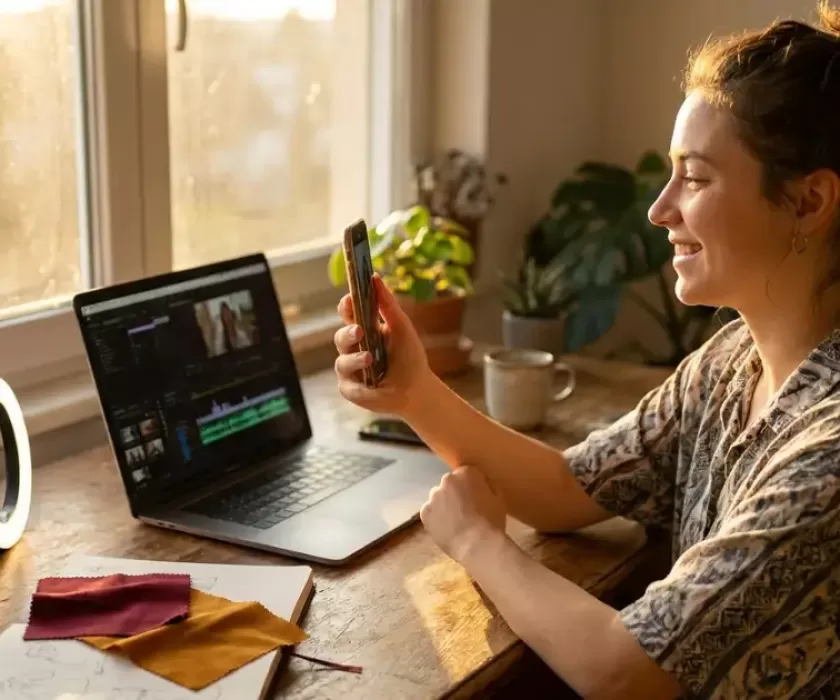 Small business owner using Instagram video editing tips to film and edit a short vertical video