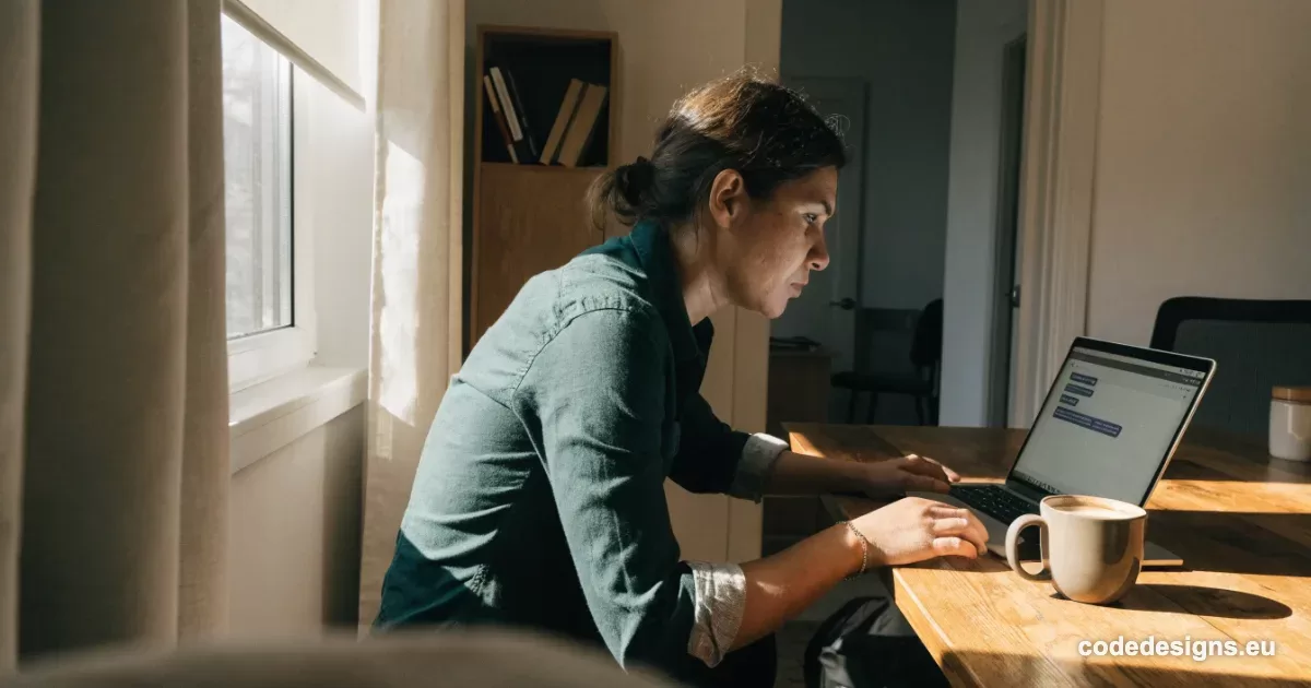 Small business owner reviewing an OpenAI Presence AI customer support chat conversation on a laptop
