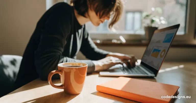 Small business owner reviewing Search Console platform properties analytics on a laptop