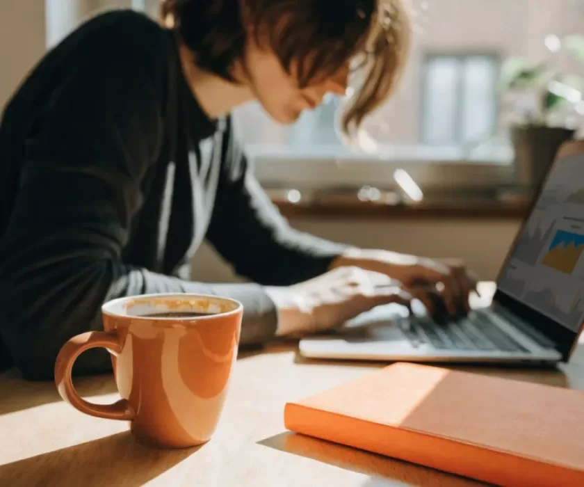 Small business owner reviewing Search Console platform properties analytics on a laptop