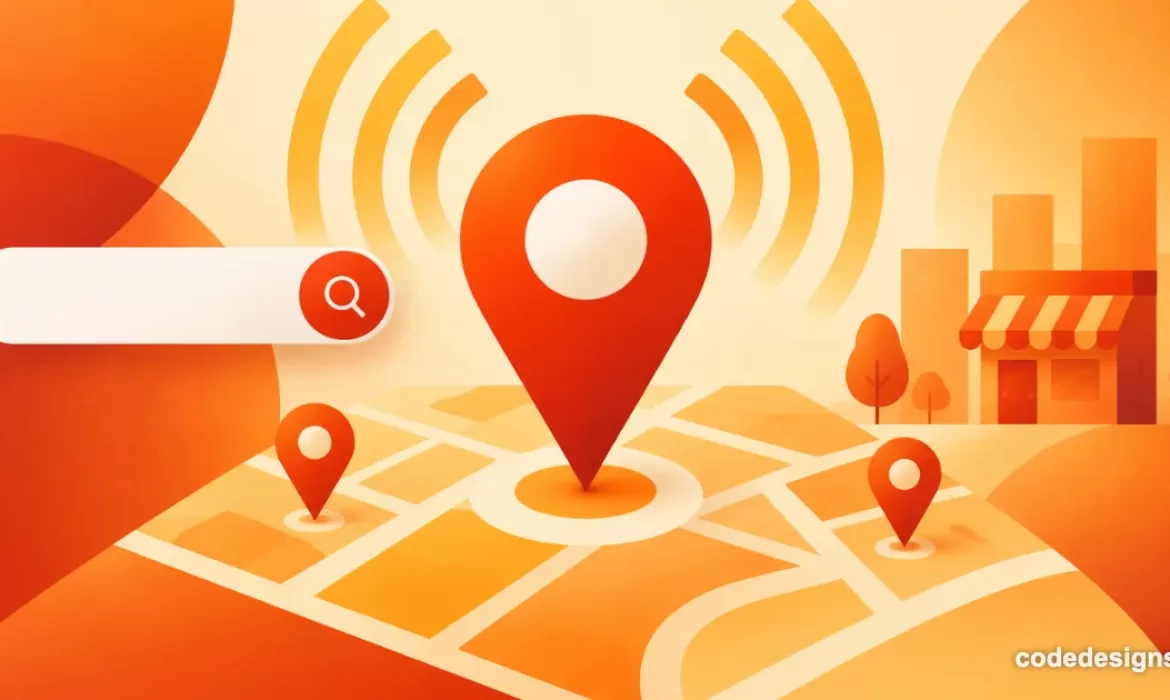 Abstract illustration of local SEO signals and map pins representing SEO services in Cyprus