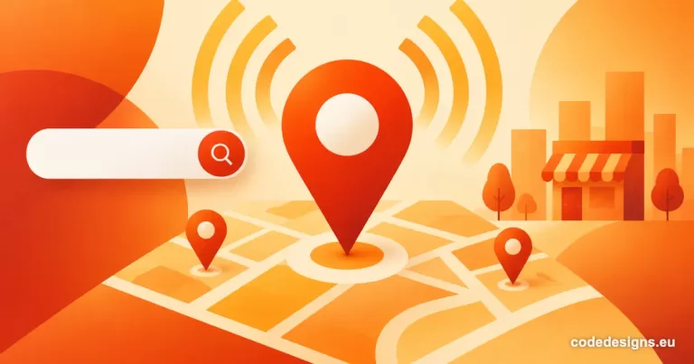 Abstract illustration of local SEO signals and map pins representing SEO services in Cyprus