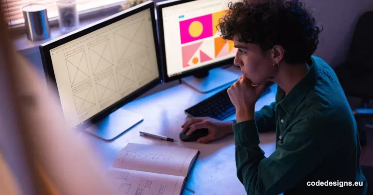 Web designer working on website wireframes, representing web design Cyprus services